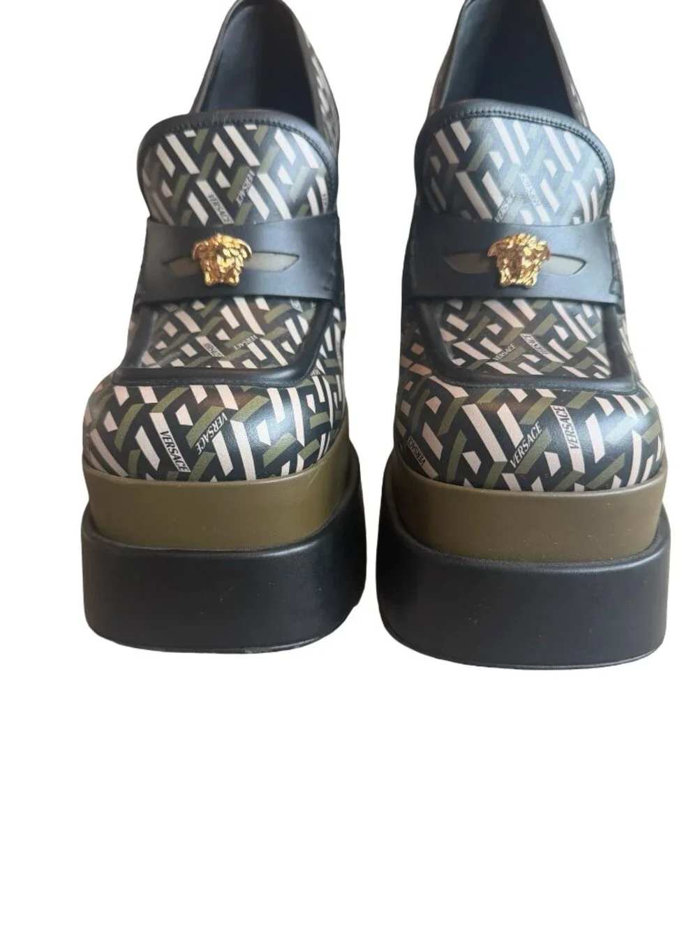 Versace La Greca Print Platforms Loafers Juno Gold Medusa Logo Designer Size 40